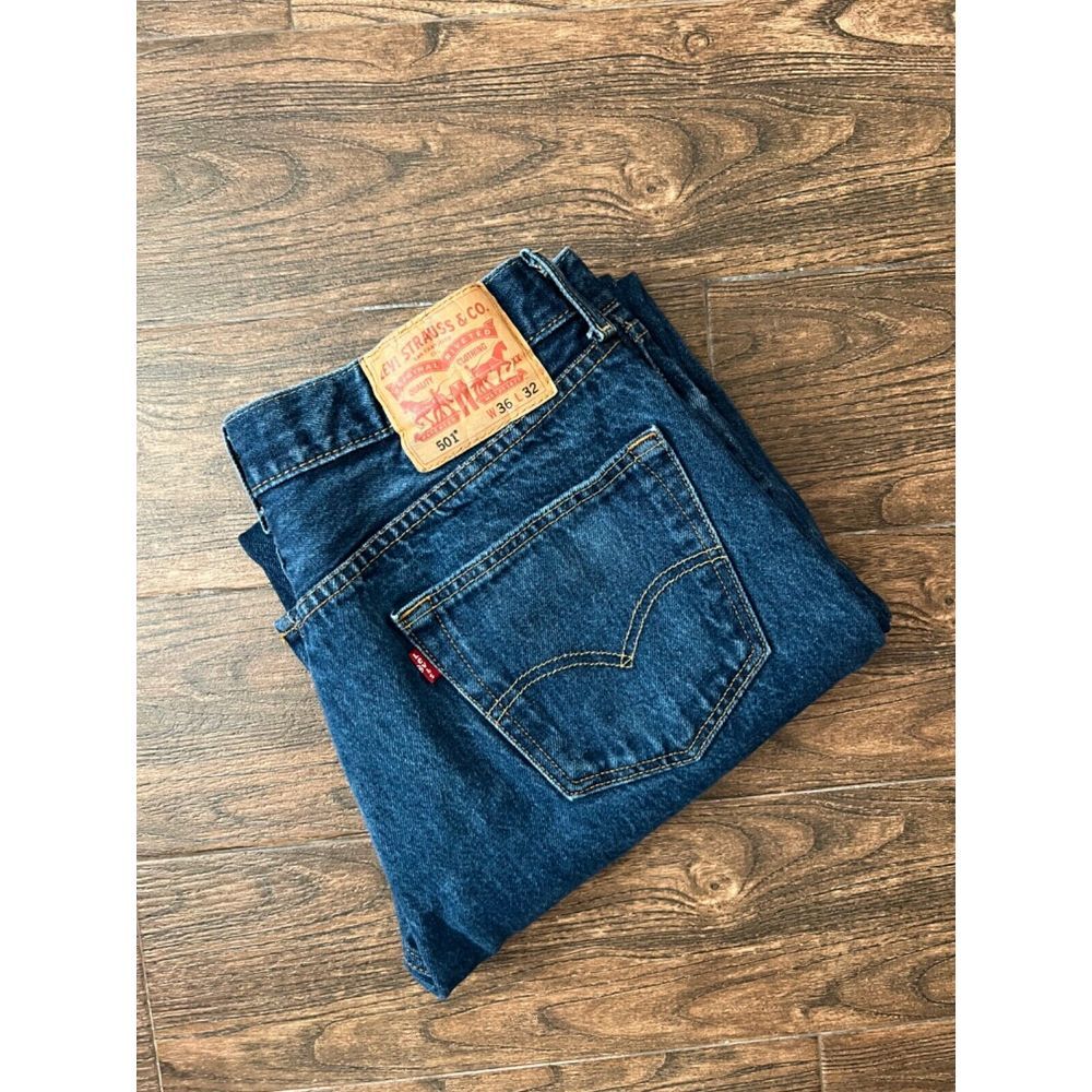 EXCELLENT MENS LEVIS 501XX DARK WASH BUTTON FLY JEANS 36 X 32